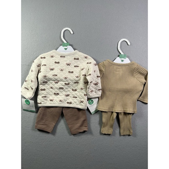 Little Planet Carters Unisex Baby 3M Set 2 Long Sleeve Tops & Pants Organic Tan - Picture 2 of 9